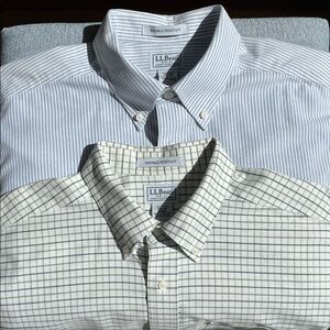 LL Bean 2 Thicker Wrinkle Resistant Cotton Button Down Shirts Classic Bundle‎